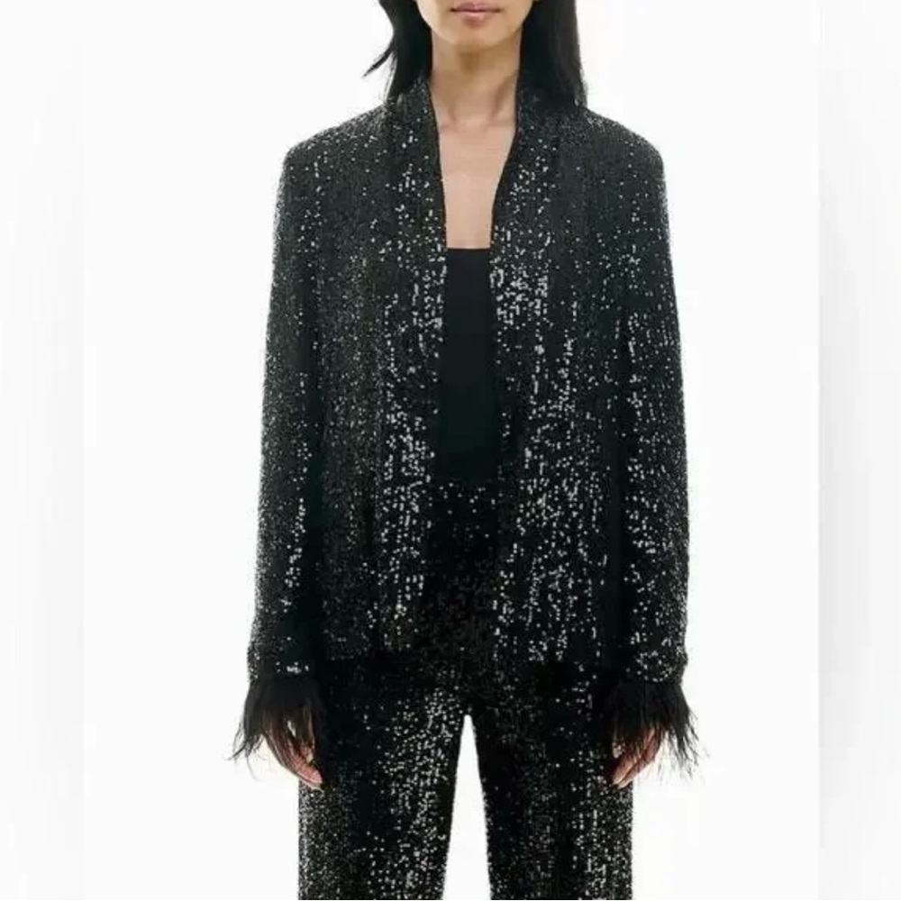 Nicole Miller Black Sequin Blazer with Shawl Collar